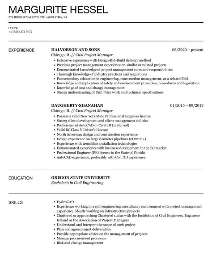 Civil Project Manager Resume PDF for Hiring Managers