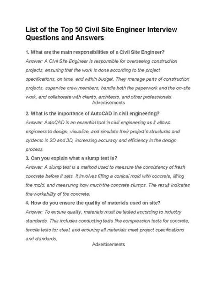 Civil Supervisor Interview Questions and Answers PDF