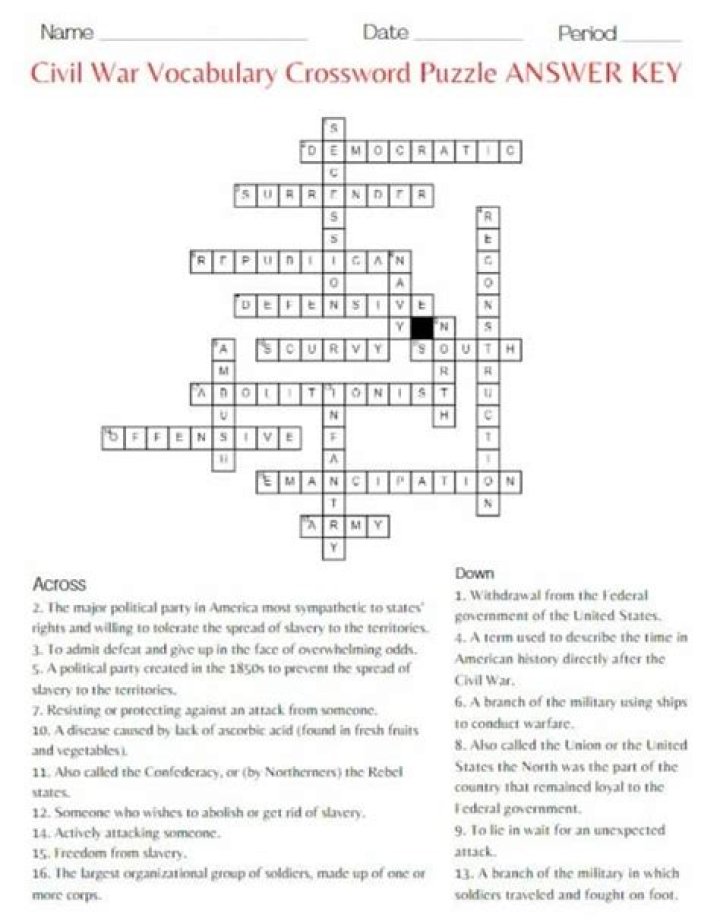 Civil War Crossword Puzzle Answer Key PDF – Free Download
