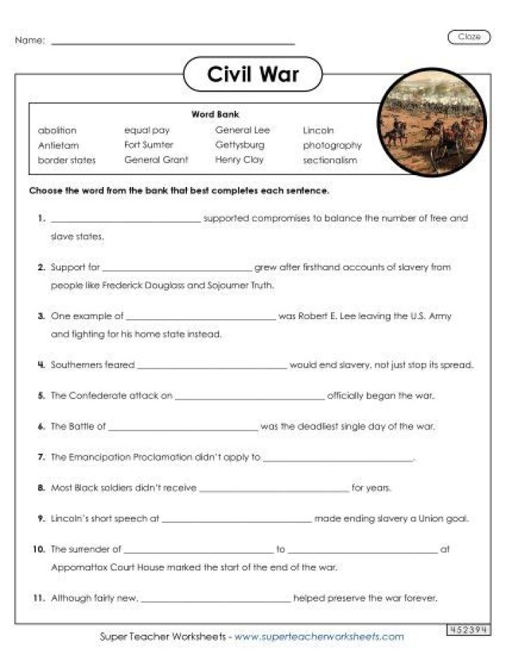 Civil War Worksheets PDF Answers – Free Printable History Lessons