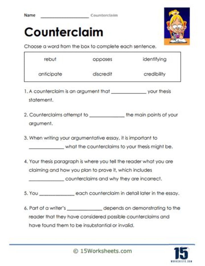 Claim and Counterclaim Worksheet PDF for Effective Debate