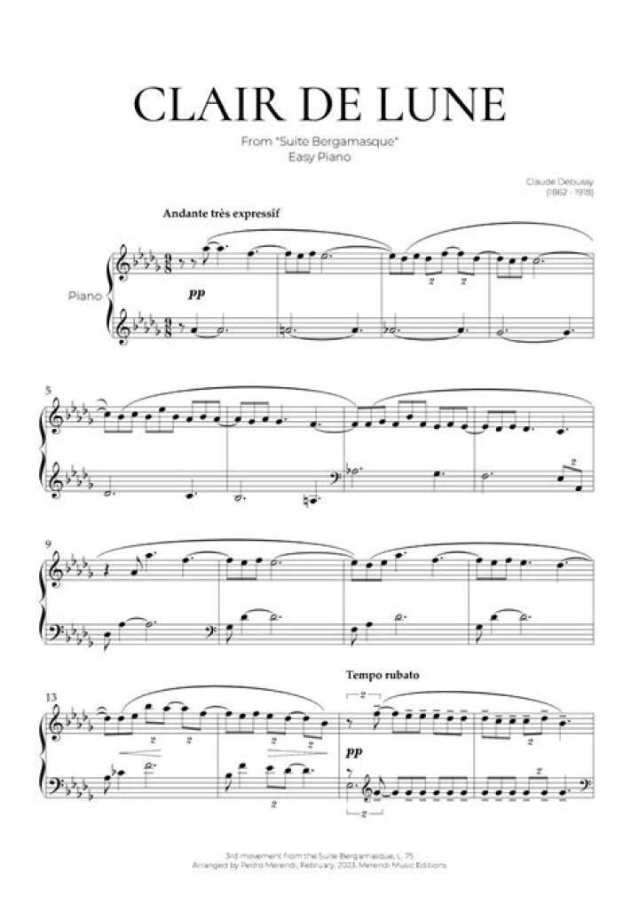 Clair de Lune Piano Sheet Music Easy PDF Free Download