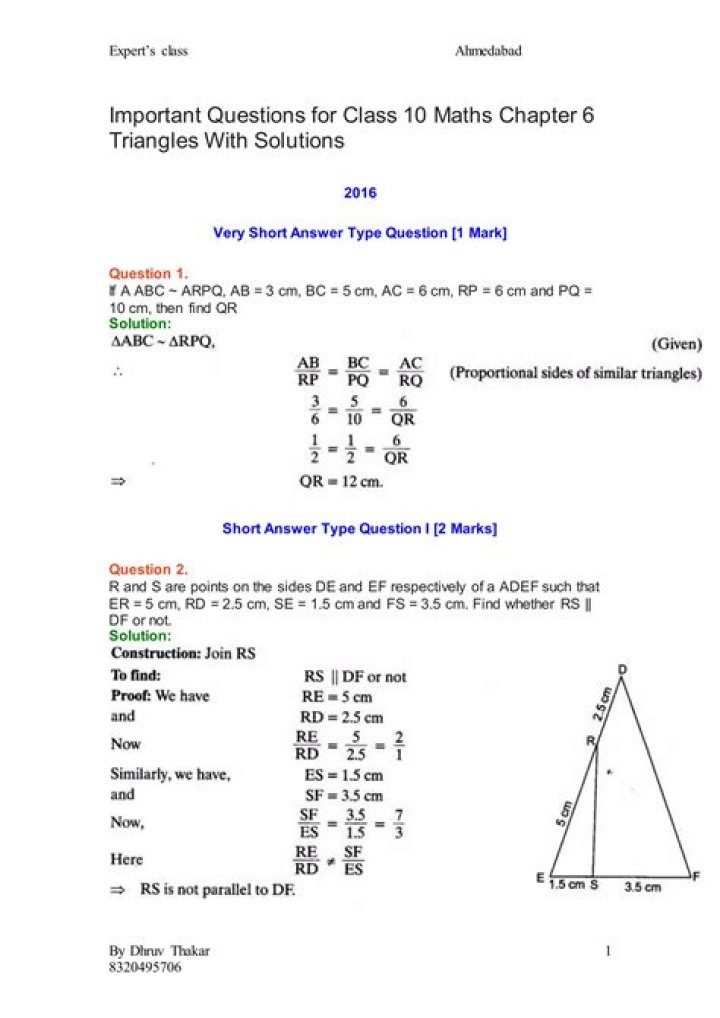 Class 10 Triangles Important Questions & Solutions PDF – Boost Your Exam Prep