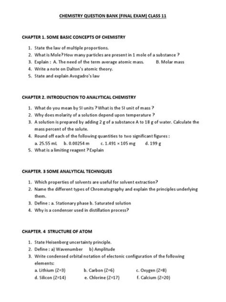 Class 11 Chemistry Question Bank PDF – Complete Practice Questions & Solutions