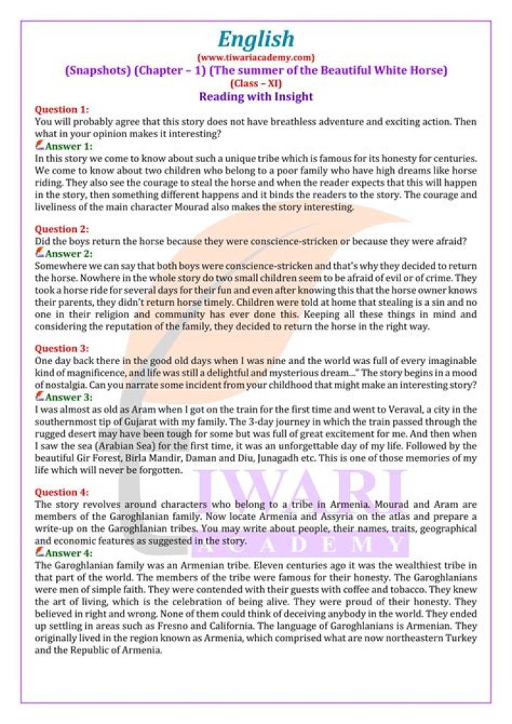 Class 11 English Chapter 1 Question Answer PDF – Complete Study Guide