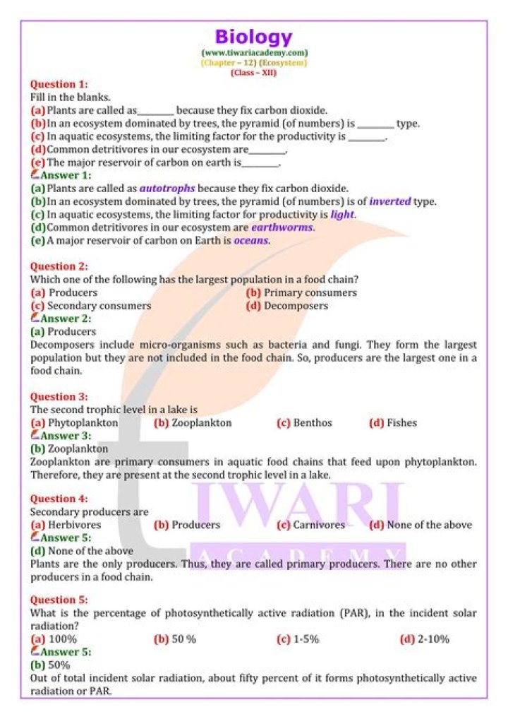 Class 12 Biology Questions & Answers PDF – Free Download
