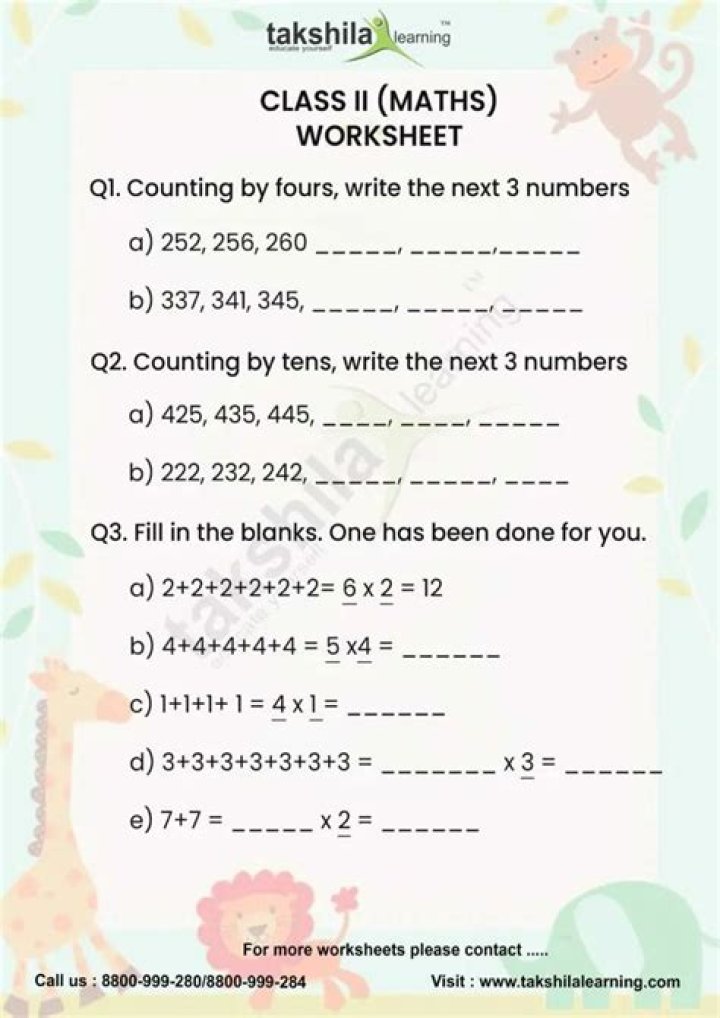 Free Class 2 Maths Worksheet PDF Download – Instant Printable Worksheets
