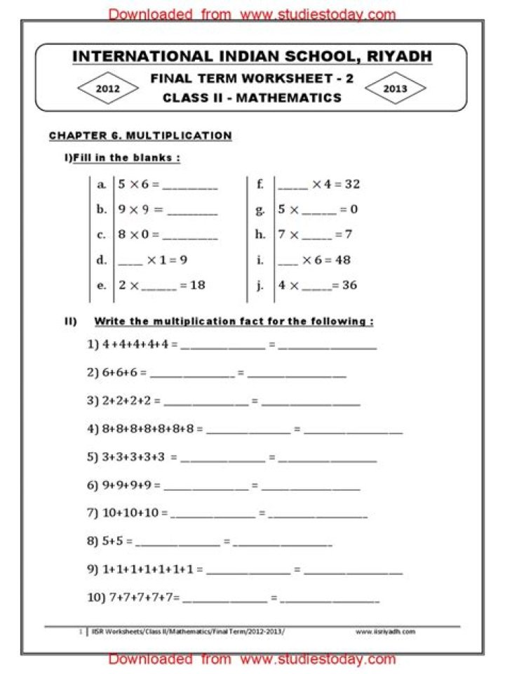 Class 2 Maths Worksheets with Answers PDF for Easy Download