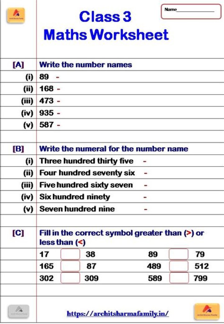 Class 3 Maths Worksheet PDF – Free Printable Worksheets for Homework & Practice