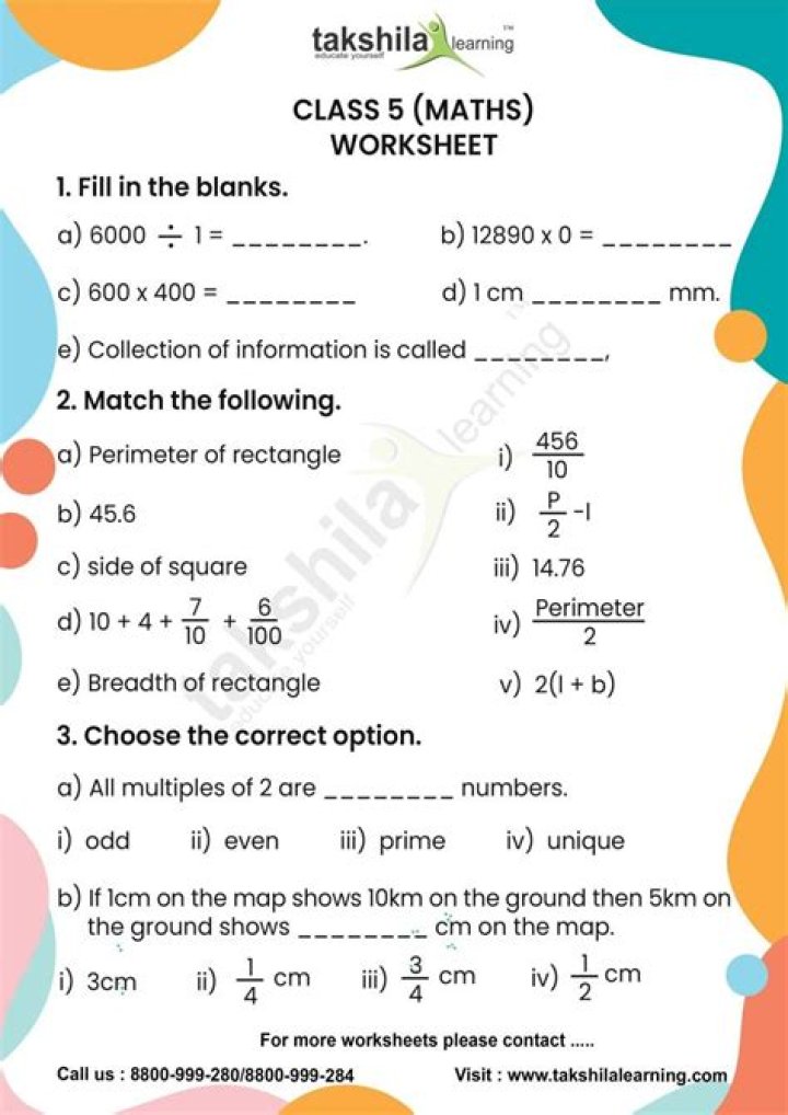 Class 5 Maths Worksheets with Answers PDF – Download Now