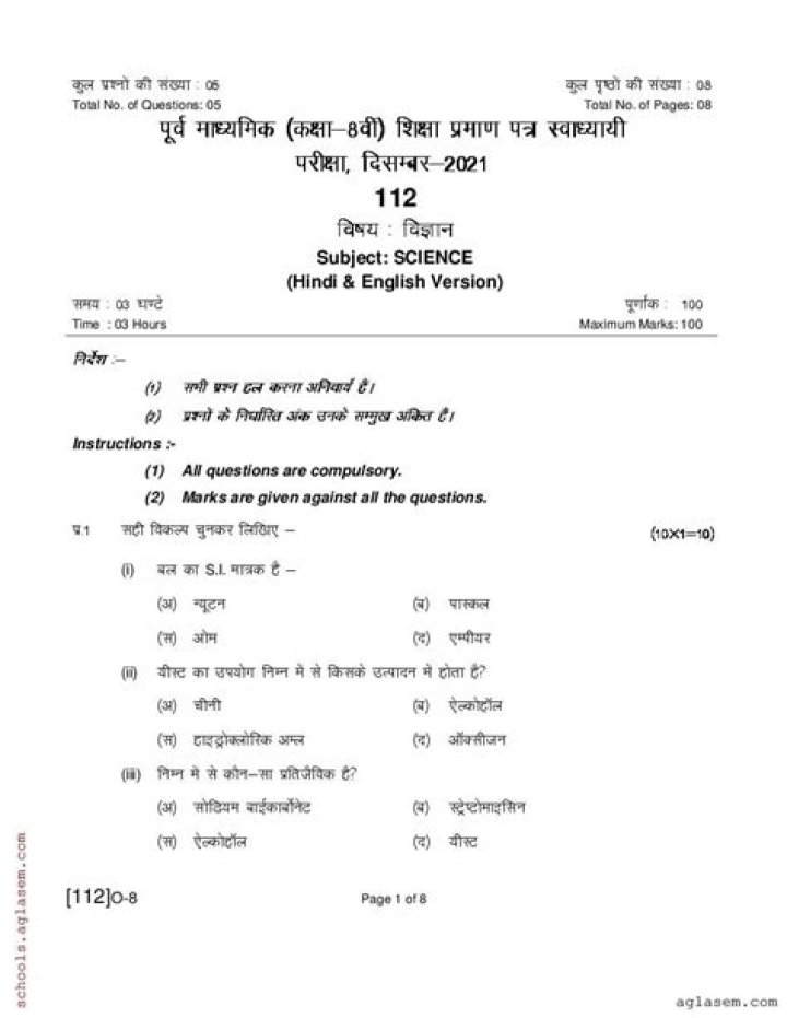 Class 8 Science Question Paper PDF Download