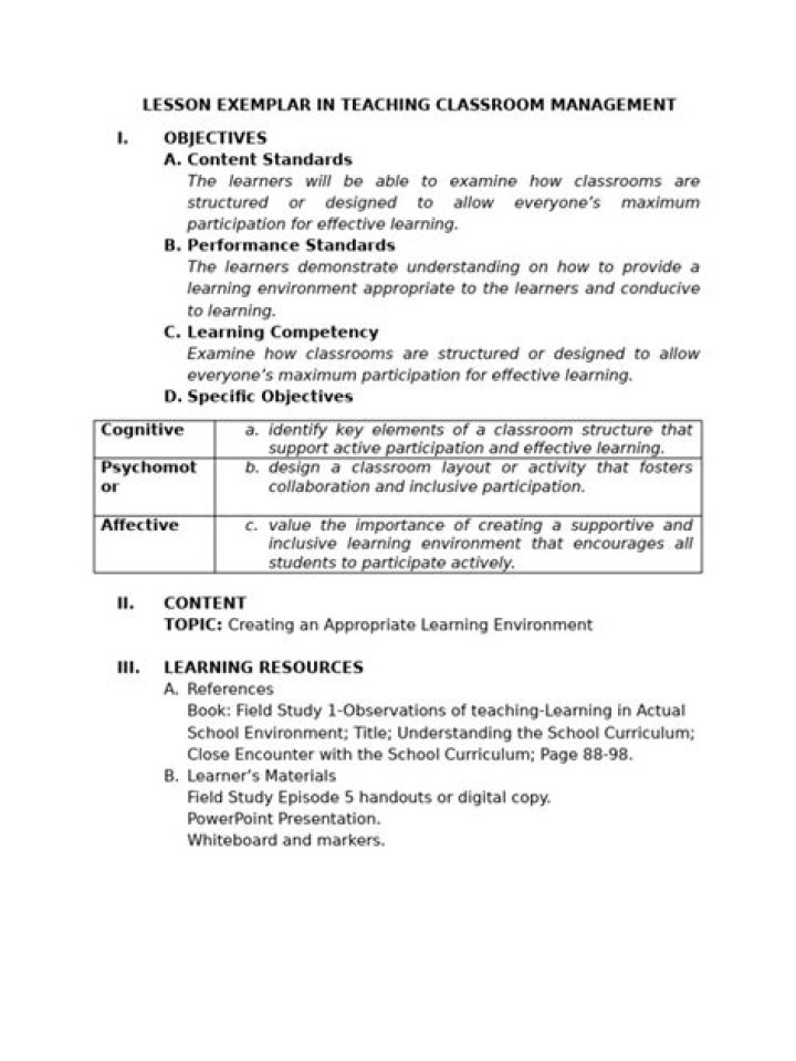 Effective Classroom Management Lesson Plan PDF for Teachers