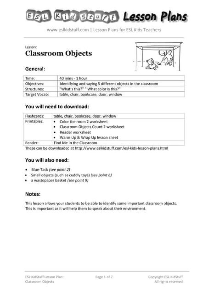 Classroom Objects Lesson Plan PDF: Engaging Activity Guide