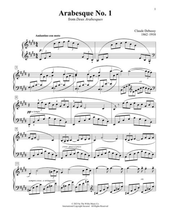 Claude Debussy's Arabesque No. 1 – Sheet Music PDF Download