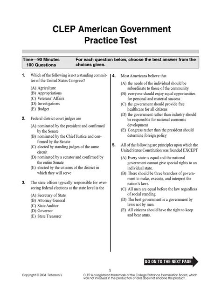 Clear the Clep American Government Practice Test PDF
