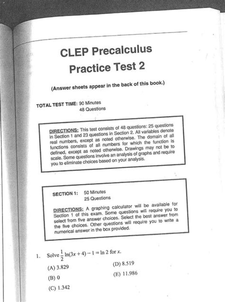 Clep Precalculus Practice Test with Answers PDF – Instant Download