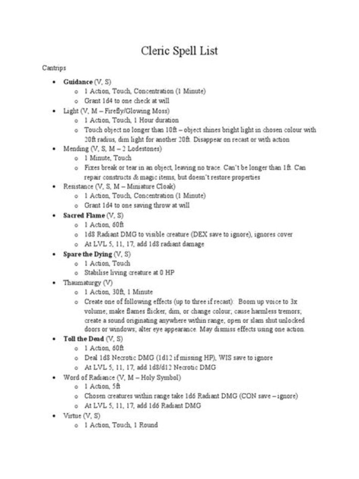 Cleric Spell List 5e PDF: Complete Guide & Free Download