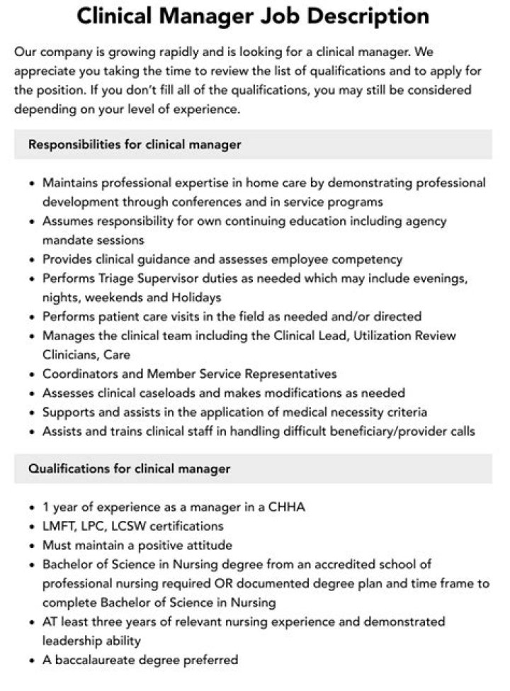 Clinical Manager Job Description PDF – Full Career Guide