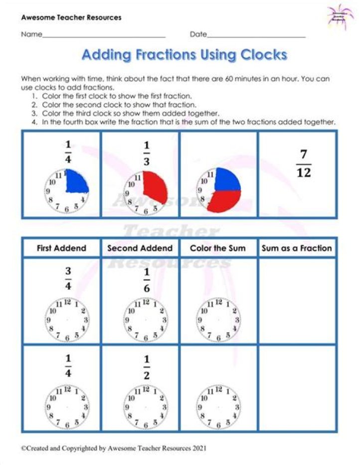 Clock Fractions Worksheet PDF – Download Free Printable Practice Sheet