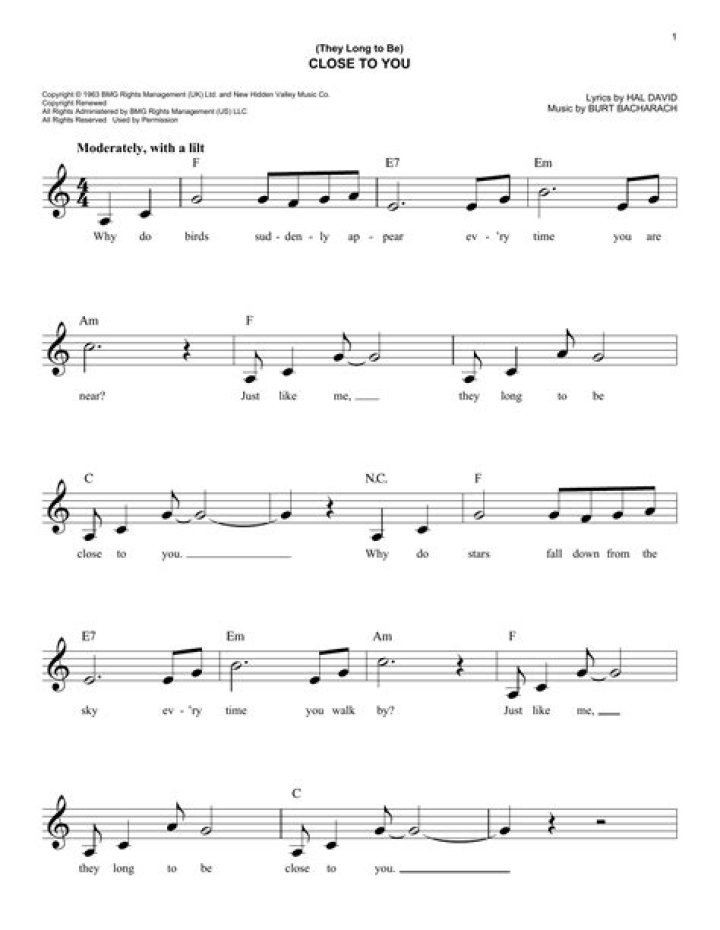Close to You Lead Sheet PDF – Instant Download