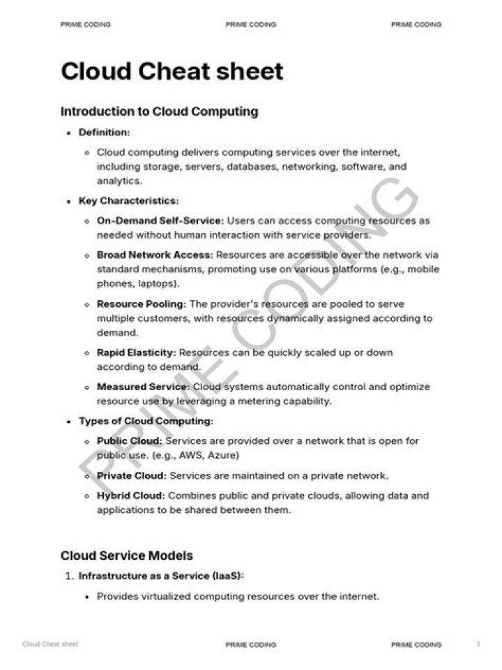 Cloud Cheat Sheet PDF: Quick Reference for Cloud Computing Basics