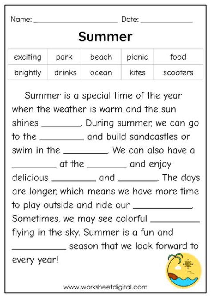 Free Cloze Reading Worksheets PDF for School & Home