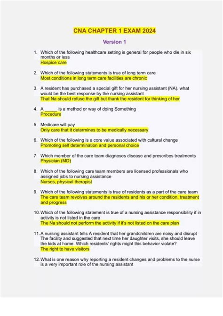 CNA Chapter 1 Exam Answers PDF: Perfect Study Guide & Answers