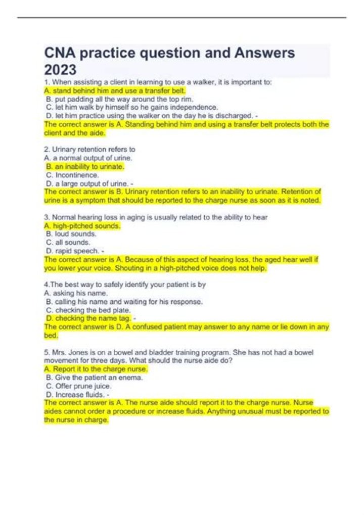CNA Exam Questions and Answers PDF – Practice Now