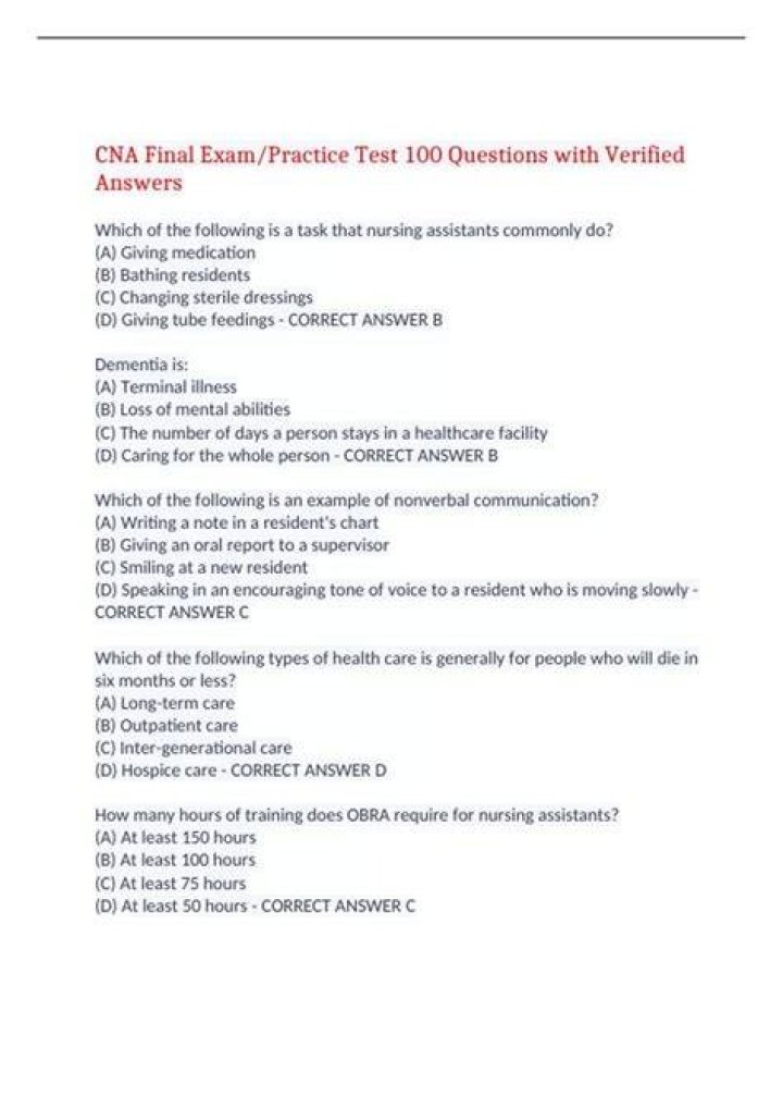 CNA Final Exam 100 Questions & Answers PDF 2024