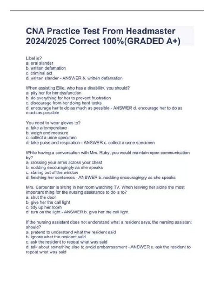 CNA Practice Test 2025 PDF Download: Full Exam Simulation