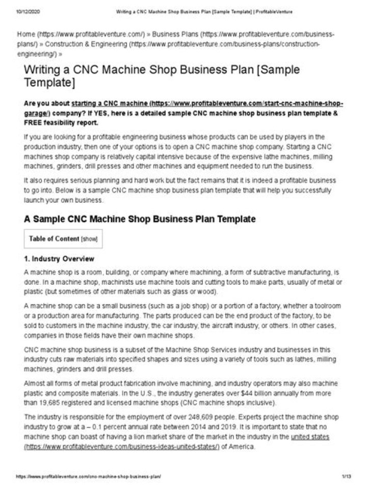 CNCS Machine Shop Business Plan PDF: Step-by-Step Guide