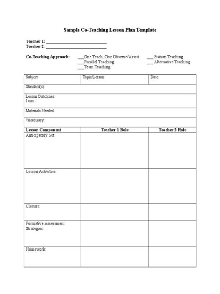 Co-Teaching Lesson Plan Template PDF – Free Download