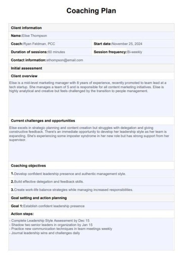 Coaching Plan Sample PDF – Free Template for Success