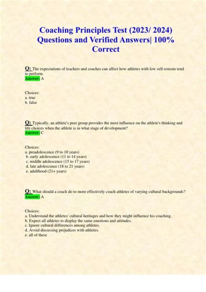 Coaching Principles Test Answers PDF: Instant Access to Valid Results