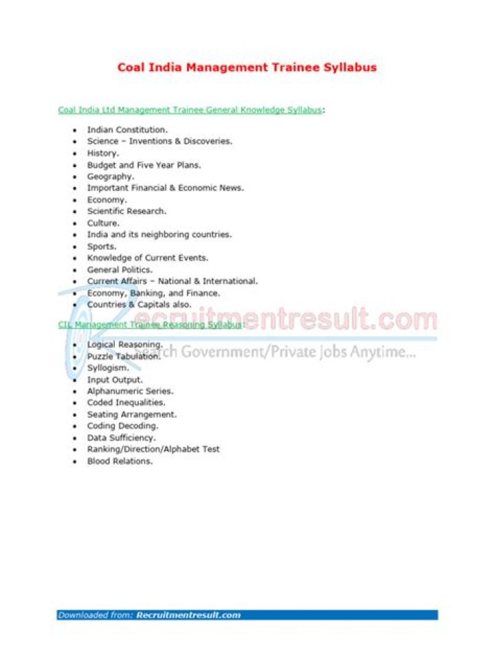 Coal India Management Trainee Syllabus PDF: Complete Exam & Training Guide