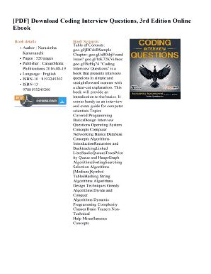 Narasimha Karumanchi Coding Interview Questions PDF: Master Coding Tests with Expert PDF Guide