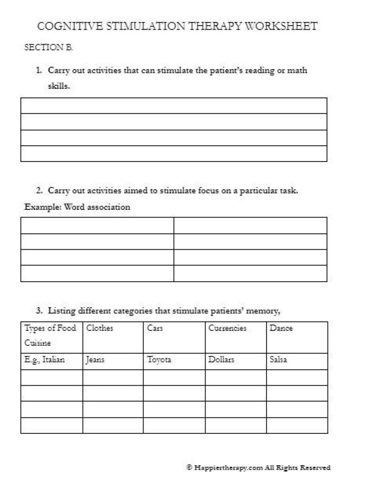 Cognitive Stimulation Therapy Worksheets PDF – Free Downloadable Therapy Resources