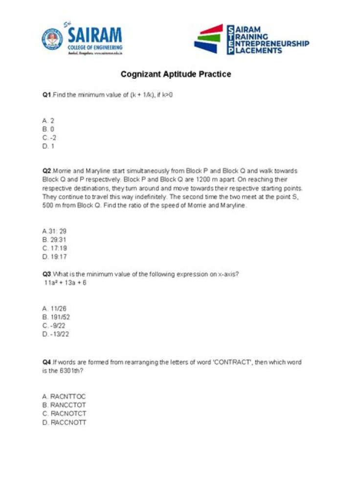 Cognizant Aptitude Test Questions and Answers PDF – Download Now