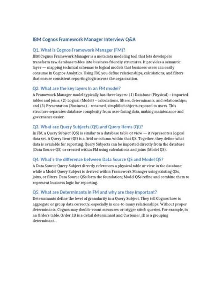 Cognos Framework Manager Interview Questions & Answers PDF