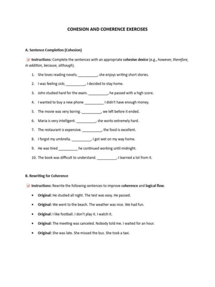 Top Cohesion Exercises with Answers PDF for Better Communication