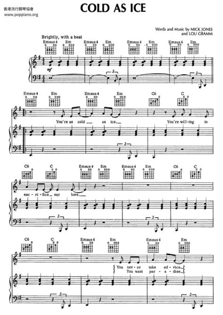 Cold as Ice Sheet Music PDF – Perfect Winter Playlist Track