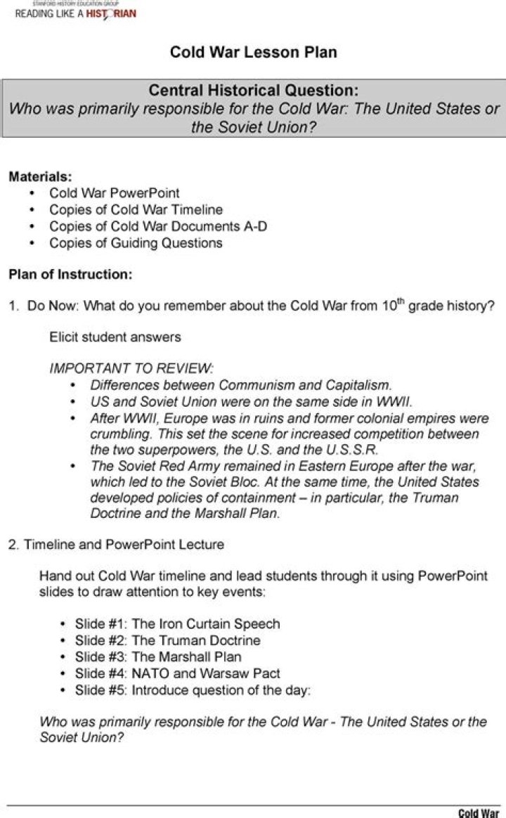 Cold War Lesson Plans PDF: Engaging History Resources for Students