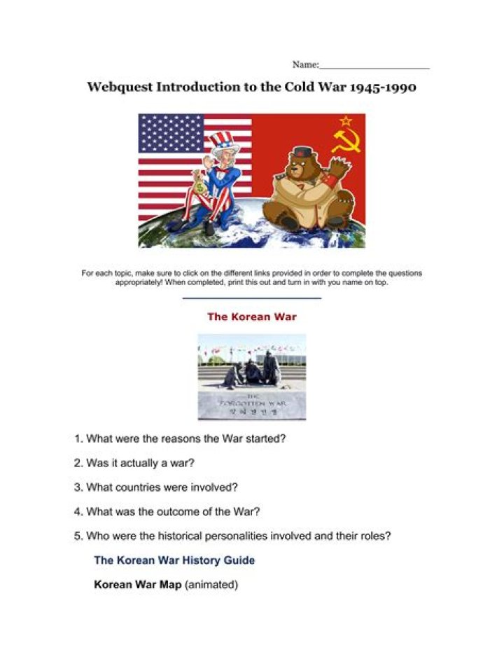 Cold War WebQuest PDF Answer Key for Students