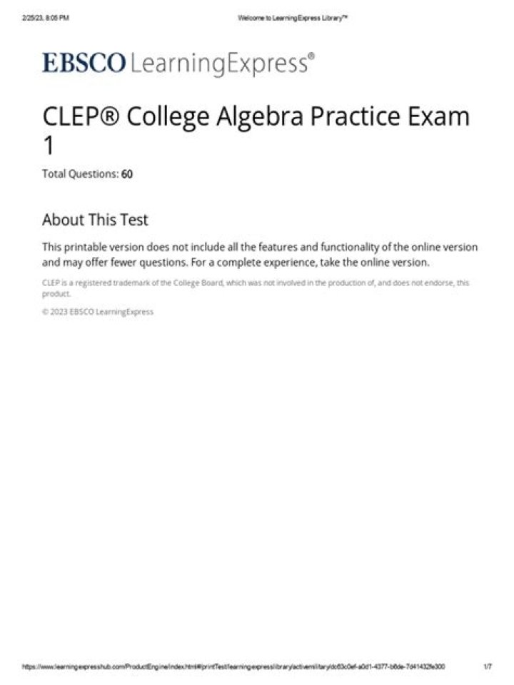 Free College Algebra CLEP Practice Test PDF – Prepare Like a Pro