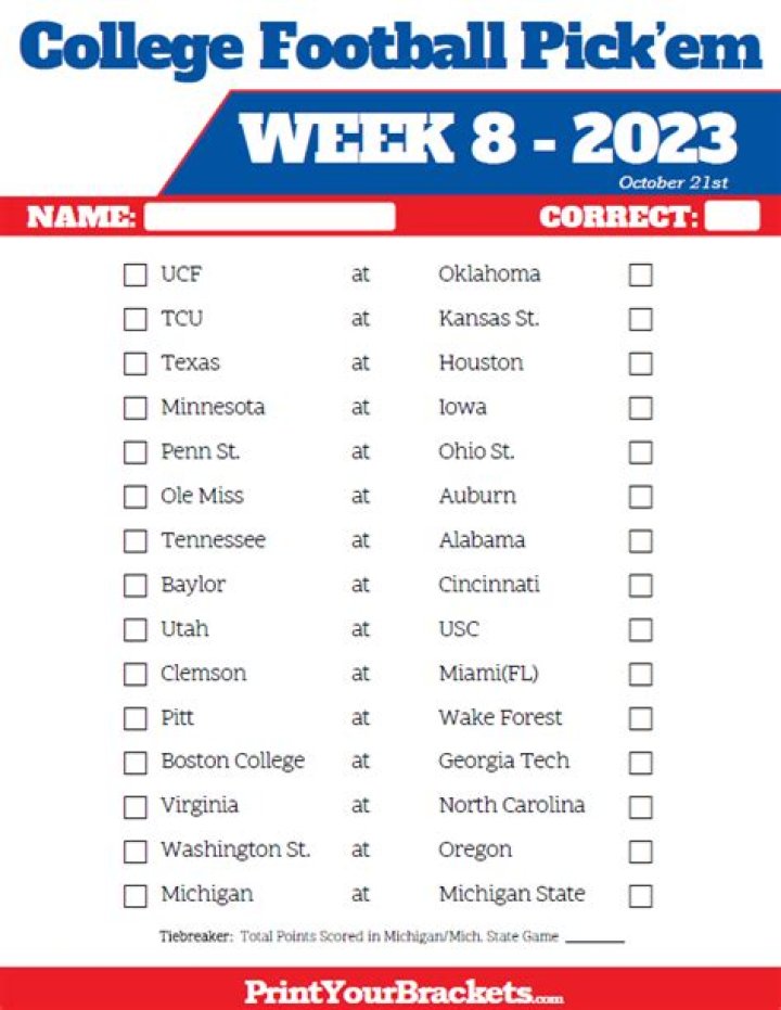 College Football Pick Em Printable Sheets PDF – Easy-to-Print Game Predictions