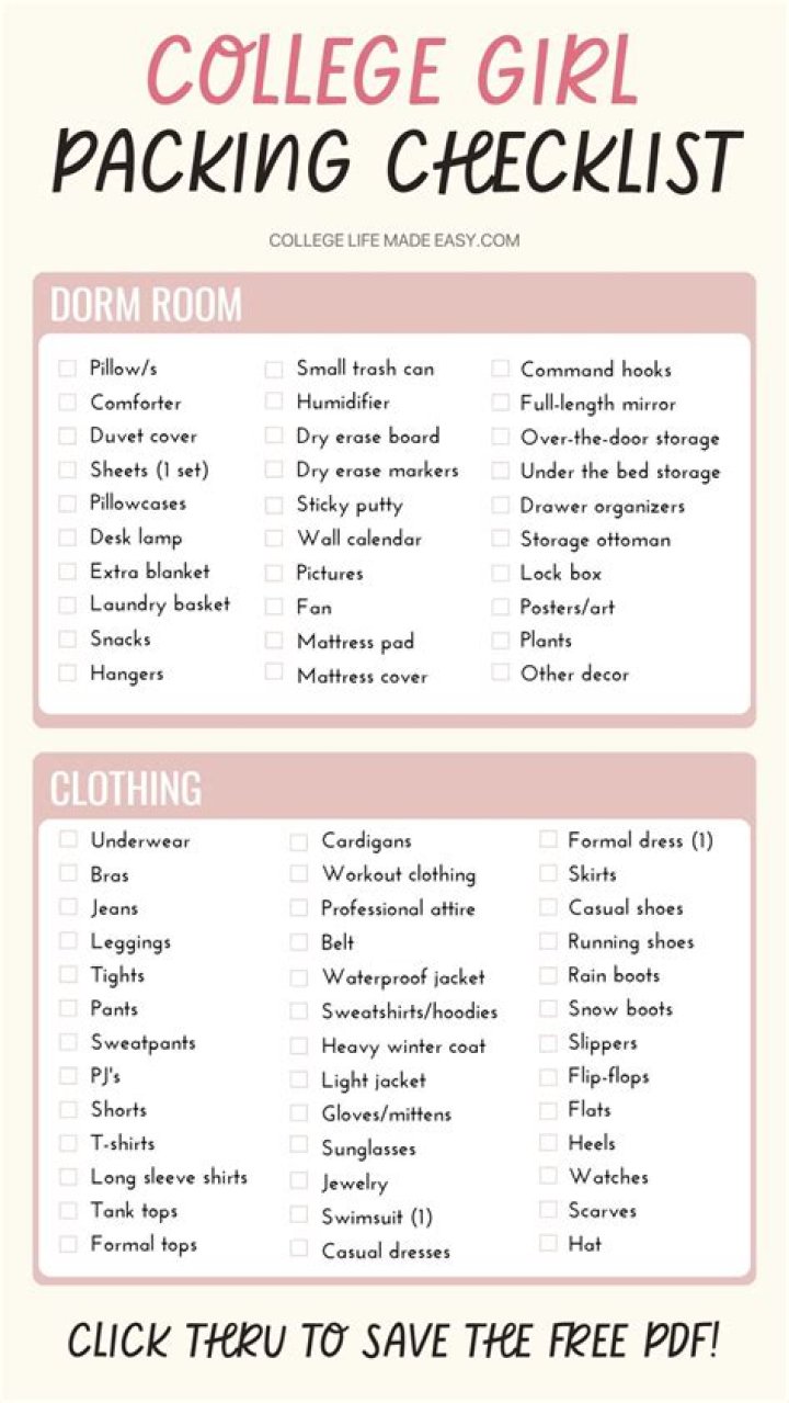 Girls' College Packing List PDF – Last-Minute Prep Checklist