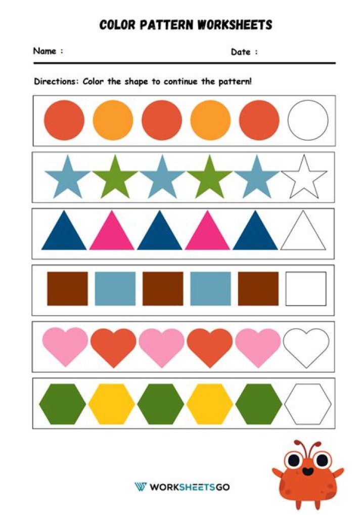 Free Kindergarten Color Pattern Worksheets PDF for Early Learning
