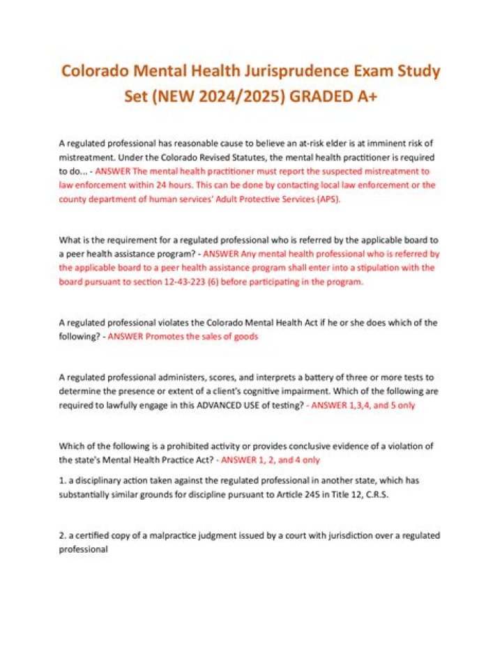 Colorado Mental Health Jurisprudence Exam Answers PDF – Exam Prep Resource