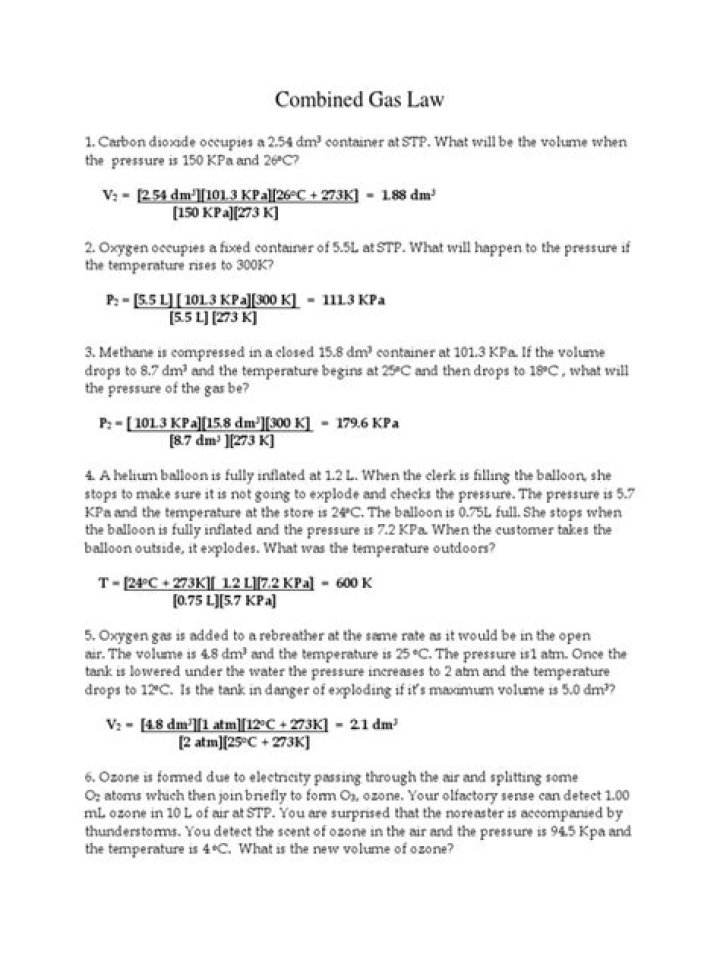 Combined Gas Law Problems with Answers PDF – Step-by-Step Solutions