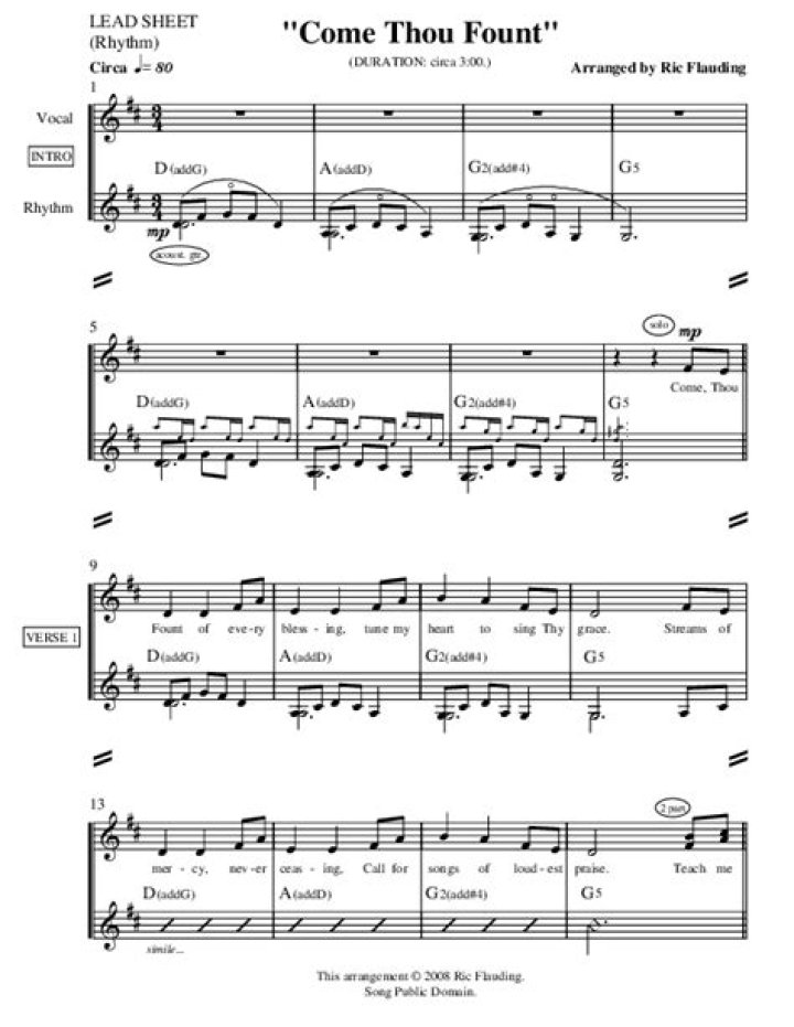 Download Free Sheet Music PDF – Come Thou Fount Now